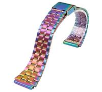 ROUREOX 22 * 18MM Convex End Metal Watch Strap，316L Stainless Steel Replacement Watch Band for Casio AE-1200/AE-1300/A-158/A-159/A-168/F-91-Rainbow 5-Bead 22 * 18MM