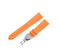 ROUREOX 22MM Curved End Silicone Watch Strap Mens Waterproof Rubber Band Stainless Steel Deployment Clasp for Tudor M79030N/M79250BA/M79230R/M57000-Orange + Silver 22MM