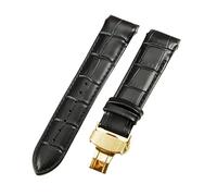 ROUREOX 22mm Genuine Leather Replacement Watch Bands Metal Folding Buckle Leather Watch Straps for Tissot Couturier Series-Black + Gold