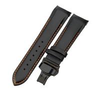 ROUREOX 22mm Genuine Leather Replacement Watch Bands Metal Folding Buckle Leather Watch Straps for Tissot Couturier Series-Black + Orange