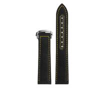 ROUREOX 22mm Handmade Canvas Leather Lining Watch Strap Deployment Clasp Replacement Watch Band Accessories for Omega Seamaster Aqua Terra 150m 300 Master Chronometer-Black + Yellow + Silver