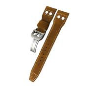 ROUREOX 22mm Handmade Genuine Leather Watch Band Adjustable Metal Buckle Replacement Leather Watch Strap Repairment Accessories for IWC Pilot’s-Brown C+Silver