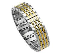 ROUREOX 22MM Men's Solid Metal Replacement Watch Strap,Curved Stainless Steel Deployment Watch Band for Citizen 8200nh8330/8240/8290-Silver Gold 22MM