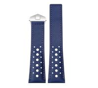 ROUREOX 22mm Rally Leather Watch Strap Perforated Racing Genuine Leather Replacement Band with Folding Clasp for TAG Heuer Monaco Gulf Oil Collaboration CBL2115-Blue+Blue+Silver