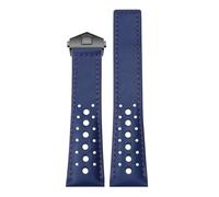 ROUREOX 22mm Rally Leather Watch Strap Perforated Racing Genuine Leather Replacement Band with Folding Clasp for TAG Heuer Monaco Gulf Oil Collaboration CBL2115-Blue+Blue+Black