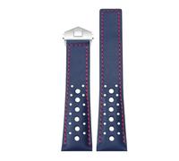 ROUREOX 22mm Rally Leather Watch Strap Perforated Racing Genuine Leather Replacement Band with Folding Clasp for TAG Heuer Monaco Gulf Oil Collaboration CBL2115-Blue+Red+Silver