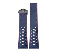 ROUREOX 22mm Rally Leather Watch Strap Perforated Racing Genuine Leather Replacement Band with Folding Clasp for TAG Heuer Monaco Gulf Oil Collaboration CBL2115-Blue+Red+Black
