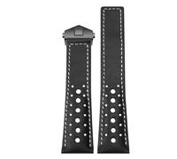ROUREOX 22mm Rally Leather Watch Strap Perforated Racing Genuine Leather Replacement Band with Folding Clasp for TAG Heuer Monaco Gulf Oil Collaboration CBL2115-Black+White+Black