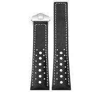 ROUREOX 22mm Rally Leather Watch Strap Perforated Racing Genuine Leather Replacement Band with Folding Clasp for TAG Heuer Monaco Gulf Oil Collaboration CBL2115-Black+White+Silver