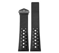 ROUREOX 22mm Rally Leather Watch Strap Perforated Racing Genuine Leather Replacement Band with Folding Clasp for TAG Heuer Monaco Gulf Oil Collaboration CBL2115-Black+Black+Black