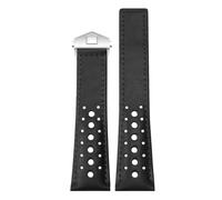 ROUREOX 22mm Rally Leather Watch Strap Perforated Racing Genuine Leather Replacement Band with Folding Clasp for TAG Heuer Monaco Gulf Oil Collaboration CBL2115-Black+Black+Silver