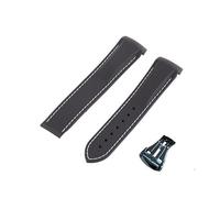 ROUREOX 22mm Rubber Silicone Watchband Watch Pointed Buckle Strap for Omega AT150 300 De Ville Planet Ocean-Black+White Line+Black Buckle