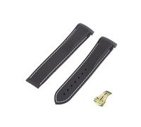 ROUREOX 22mm Rubber Silicone Watchband Watch Pointed Buckle Strap for Omega AT150 300 De Ville Planet Ocean-Black+White Line+Gold Buckle