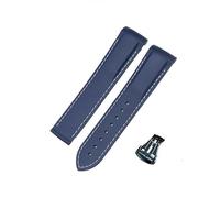 ROUREOX 22mm Rubber Silicone Watchband Watch Pointed Buckle Strap for Omega AT150 300 De Ville Planet Ocean-Blue+White Line+Black Buckle