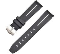 ROUREOX 22mm Rubber Watch Band for Strap Brand Men Replacement Wrist Accessories for Rolex Daytona Sub Oyster Yacht-Master-Black+White Line+Silver Buckle