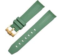 ROUREOX 22mm Rubber Watch Band for Strap Brand Men Replacement Wrist Accessories for Rolex Submariner Oyster -Green+Gold Buckle