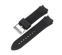ROUREOX 22mm Silicone Watch Strap Curved End Rubber Replacement Band Waterproof Sports Wristbelt Pin Buckle for Guess U0247G3 W1058G2 W0040G3-Black+Silver