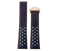 ROUREOX 22mm Vintage Leather Watch Strap Perforated Racing Leather Replacement Band with Folding Clasp for Tag Heuer Monaco Carrera-Blue+Orange+Rose Gold