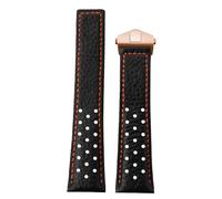 ROUREOX 22mm Vintage Leather Watch Strap Perforated Racing Leather Replacement Band with Folding Clasp for Tag Heuer Monaco Carrera-Black+Orange+Rose Gold