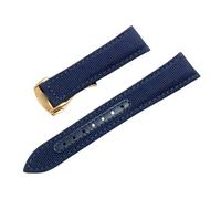 ROUREOX 22mm Woven Nylon Leather Watch Strap Adjustable Deployment Buckle Genuine Leather Watch Bands for Omega Seamaster Speedmaster De Ville Series-Blue + Gold