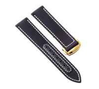 ROUREOX 22mm Woven Nylon Leather Watch Strap Adjustable Deployment Buckle Genuine Leather Watch Bands for Omega Seamaster Speedmaster De Ville Series-Black + White + Gold