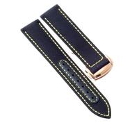 ROUREOX 22mm Woven Nylon Leather Watch Strap Adjustable Deployment Buckle Genuine Leather Watch Bands for OMEGA Seamaster Speedmaster De Ville series-Black + Yellow + Rose Gold