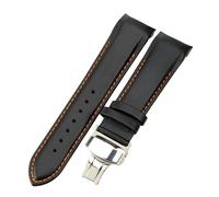 ROUREOX 24mm Genuine Leather Replacement Watch Bands Metal Folding Buckle Leather Watch Straps for Tissot Couturier Series-Black + Orange + Silver