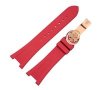 ROUREOX 25mm Silicone Watch Strap, Nylon Loop Sport Band with Hook and Loop Closure, Lightweight Breathable Replacement Band for Patek Philippe Nautilus 5711 5712 7010-Red+Rose Gold Buckle 25mm