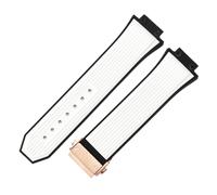 ROUREOX 26 * 17mm Multi-Colour Soft Replacement Watch Band Waterproof Quick Release Silicone Rubber Strap for Hublot Big Bang/Classic Fusion-White + Rose Gold 17 * 26MM