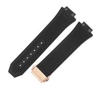 ROUREOX 26 * 17mm Multi-Colour Soft Replacement Watch Band Waterproof Quick Release Silicone Rubber Strap for Hublot Big Bang/Classic Fusion-Black + Rose Gold 17 * 26MM