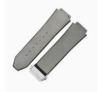 ROUREOX 26 * 19Mm Men's Replacement Silicone Watch Strap, Matte Leather Surface & Silicone Bottom Watch Band for Hublot Big Bang Classic Fusion-Grey + Silver 26 * 19MM