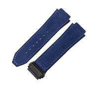 ROUREOX 26 * 19Mm Men's Replacement Silicone Watch Strap, Matte Leather Surface & Silicone Bottom Watch Band for Hublot Big Bang Classic Fusion-Blue + Black 26 * 19MM