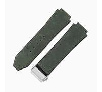 ROUREOX 26 * 19Mm Men's Replacement Silicone Watch Strap, Matte Leather Surface & Silicone Bottom Watch Band for Hublot Big Bang Classic Fusion-Green + Silver 26 * 19MM
