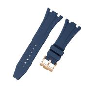 ROUREOX 26mm Rubber Watch Band with Metal Buckle for G-Shock GA-2100 Series/AP 3rd-Blue+Rose Gold Buckle