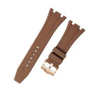 ROUREOX 26mm Rubber Watch Band with Metal Buckle for G-Shock GA-2100 Series/AP 3rd-Brown+Rose Gold Buckle
