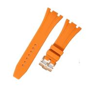 ROUREOX 26mm Rubber Watch Band with Metal Buckle for G-Shock GA-2100 Series/AP 3rd-Orange+Rose Gold Buckle