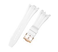 ROUREOX 26mm Rubber Watch Band with Metal Buckle for G-Shock GA-2100 Series/AP 3rd-White+Rose Gold Buckle