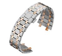 ROUREOX 26MM Stainless Steel Replacement Watch Strap, Adjustable Watchband Removable Watch Accessory for Casio GA-2100/2110-Silver Rose Gold
