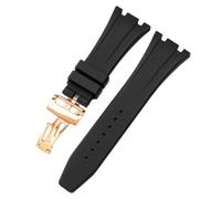 ROUREOX 27MM Men's Silicone Watch Strap Rubber Replacement Band Waterproof Sports Metal Deployment Clasp for AP Royal Oak 15202/15400/15703/15416/15710/15500-Black + Rose Gold 27MM