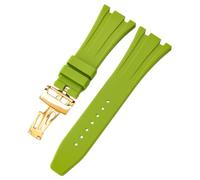 ROUREOX 27MM Men's Silicone Watch Strap Rubber Replacement Band Waterproof Sports Metal Deployment Clasp for AP Royal Oak 15202/15400/15703/15416/15710/15500-Light Green + Gold 27MM