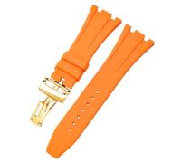 ROUREOX 27MM Men's Silicone Watch Strap Rubber Replacement Band Waterproof Sports Metal Deployment Clasp for AP Royal Oak 15202/15400/15703/15416/15710/15500-Orange + Gold 27MM