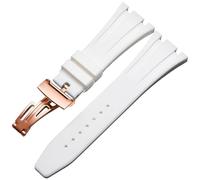 ROUREOX 27MM Men's Silicone Watch Strap Rubber Replacement Band Waterproof Sports Metal Deployment Clasp for AP Royal Oak 15202/15400/15703/15416/15710/15500-White + Rose Gold 27MM