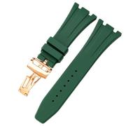 ROUREOX 27MM Men's Silicone Watch Strap Rubber Replacement Band Waterproof Sports Metal Deployment Clasp for AP Royal Oak 15202/15400/15703/15416/15710/15500-Dark Green + Rose Gold 27MM