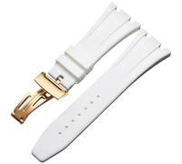 ROUREOX 27MM Men's Silicone Watch Strap Rubber Replacement Band Waterproof Sports Metal Deployment Clasp for AP Royal Oak 15202/15400/15703/15416/15710/15500-White + Gold 27MM
