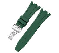 ROUREOX 27MM Men's Silicone Watch Strap Rubber Replacement Band Waterproof Sports Metal Deployment Clasp for AP Royal Oak 15202/15400/15703/15416/15710/15500-Dark Green + Silver 27MM