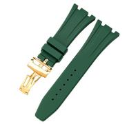 ROUREOX 27MM Men's Silicone Watch Strap Rubber Replacement Band Waterproof Sports Metal Deployment Clasp for AP Royal Oak 15202/15400/15703/15416/15710/15500-Dark Green + Gold 27MM