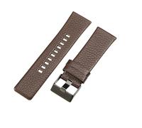 ROUREOX 28mm Leather Replacement Watch Band Stainless Steel Buckle Cowhide Bracelet for Diesel DZ4323 7312 7314 1657 4318-Brown