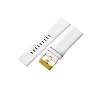 ROUREOX 28mm Leather Replacement Watch Band Stainless Steel Buckle Cowhide Bracelet for Diesel DZ4323 7312 7314 1657 4318-White + Gold