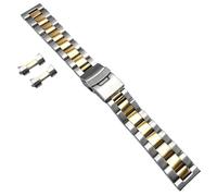 ROUREOX 3-Bead Brushed Steel Replacement Watch Strap, Stainless Steel Watch Bracelet with Curved & Straight Ends for Seiko SKX007-Silver Gold 22MM