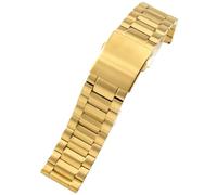 ROUREOX 3-Bead Solid Metal Replacement Watch Bracelet, Straight End Brushed Steel Folding Buckle Watchband for Diesel DZ7395/7370/7311/4358-Gold 28MM